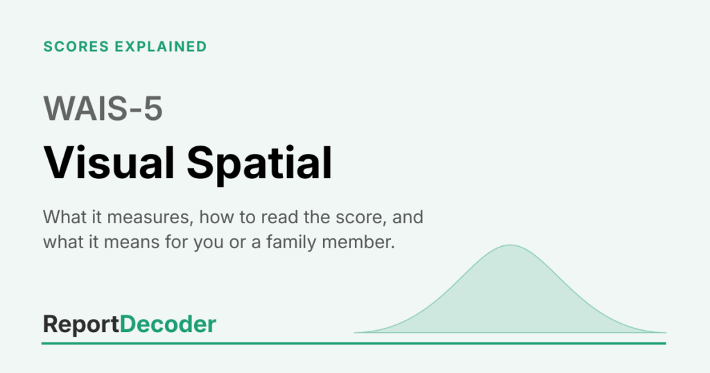 ReportDecoder featured card with the heading Visual Spatial, from the WAIS-5 guide series.